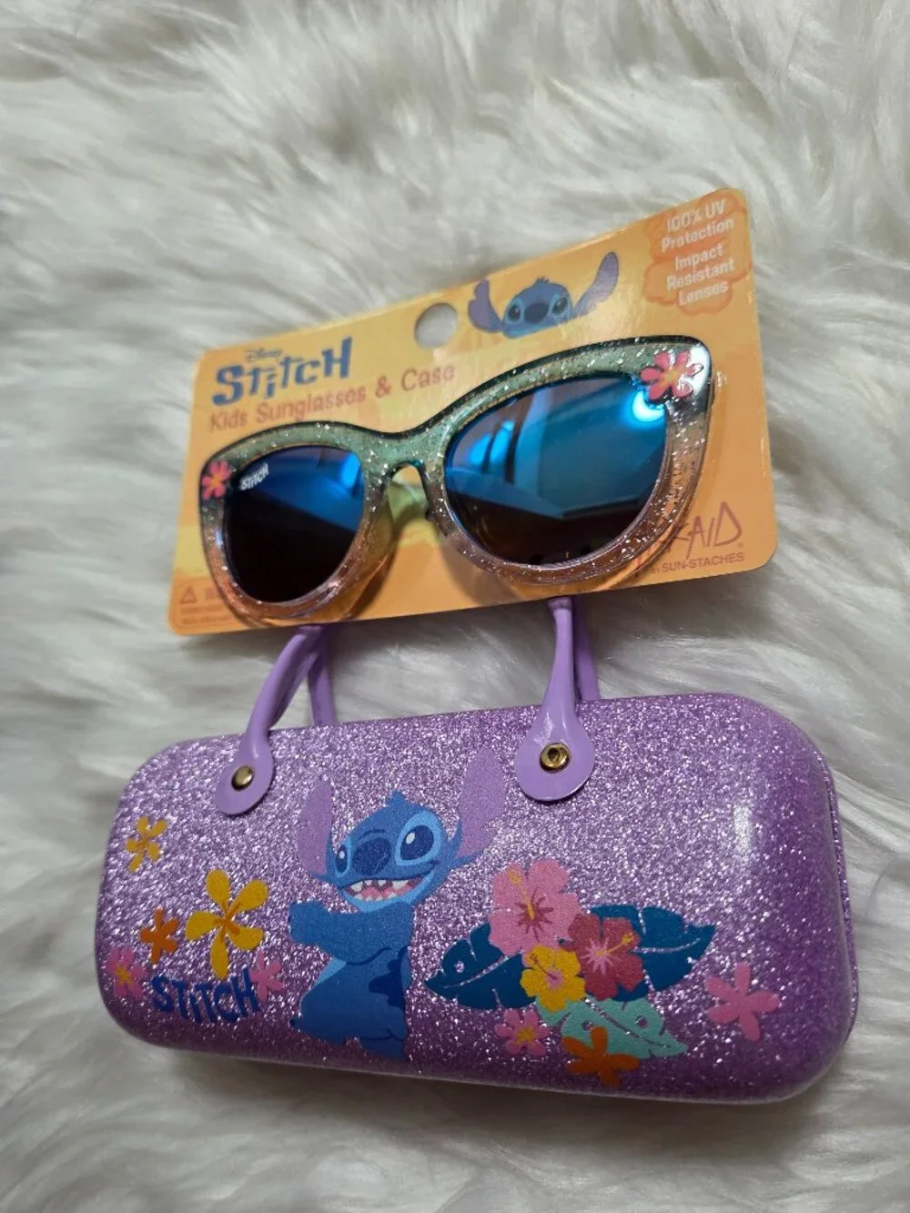 Stitch Glitter Cat-Eye Sunglasses & Hard Case